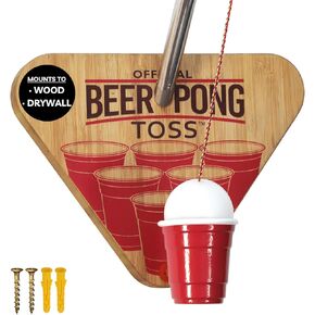 Ring Toss Game with Red Party Cup, Ball and String for Adults - Fun Garage and Party Play - Hook and Ring Wall Mounted Indoor and Outdoor Activity by Product Elevations