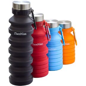 Collapsible Water Bottles,Lightweight Foldable Silicone Sports Bottle,Leak Proof Water Bottles for Outdoor Camping Hiking,BPA Free 18oz Portable Bottle with Carabiner (Blue)