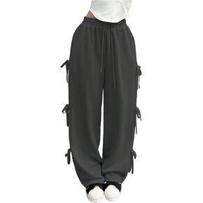 Milumia Women's Bow Tie Side Elastic High Waisted Wide Leg Loose Fit Sweatpants