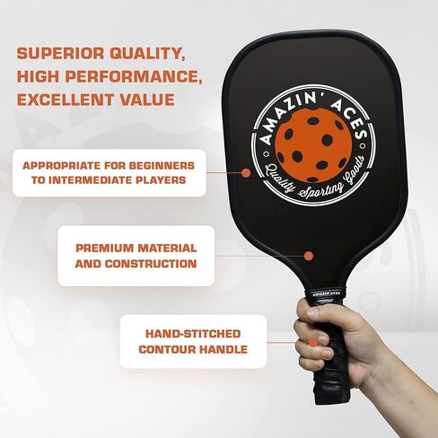Amazin' Aces Graphite Pickleball Paddles Set - Single, 2 or 4 Paddles, Honeycomb Polymer Core with Comfy Cushion Grip - Varying Accessories Including Pickleballs, Pickleball Bag & Paddle Cover in Saudi Arabia