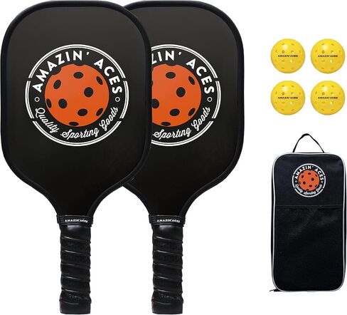Amazin' Aces Graphite Pickleball Paddles Set - Single, 2 or 4 Paddles, Honeycomb Polymer Core with Comfy Cushion Grip - Varying Accessories Including Pickleballs, Pickleball Bag & Paddle Cover in Saudi Arabia