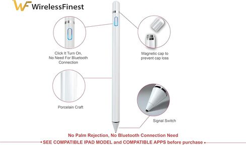 قلم ستايلس قلم الجيل الأول بديل لجهاز Apple iPad Pro 1st iPad 1st 2nd 3rd 4th 5th iPad Mini 1 2 3 4 iPad Air 1st 2nd iOS Android شاشة تعمل باللمس للكمبيوتر اللوحي + حامل مجاني (أبيض) in Saudi Arabia