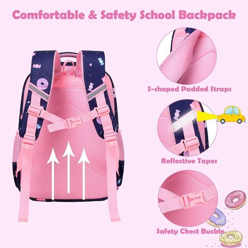 Kimwadalh Girls Backpack with Lunch Box Pencil Case for Elementary School, 3 in 1 Schoolbag with Chest Strap for School Girls in Saudi Arabia