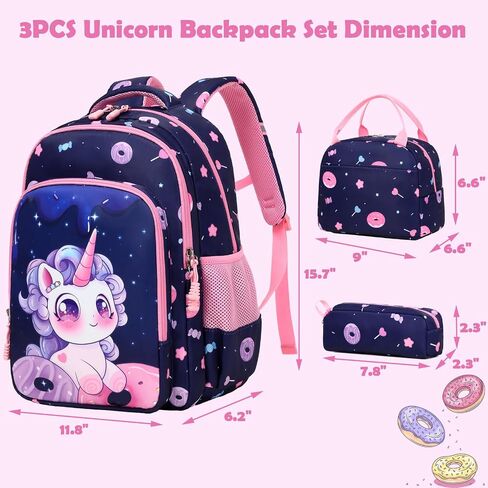 Kimwadalh Girls Backpack with Lunch Box Pencil Case for Elementary School, 3 in 1 Schoolbag with Chest Strap for School Girls in Saudi Arabia