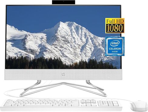 كمبيوتر مكتبي HP الكل في واحد FHD مقاس 21.5 بوصة، ومعالج Intel Celeron J4025، وذاكرة وصول عشوائي 8 جيجابايت | 256 جيجابايت NVMe SSD، وكاميرا ويب، وواي فاي، وHDMI، وRJ-45، وWindows 11 Home، ولوحة مفاتيح وماوس سلكية، مع ملحقات CUE in Saudi Arabia