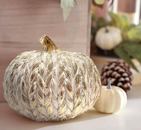 2 PCS Fall Pumpkin Decor, Gold Resin Pumpkin Figurines, Fall Decorations for Home, Rustic Farmhouse Neutral Artificial Pumpkin Statues for Thanksgiving, Table Centerpieces, Autumn, Harvest (Textured) in Saudi Arabia