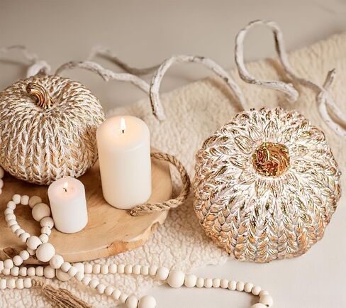 2 PCS Fall Pumpkin Decor, Gold Resin Pumpkin Figurines, Fall Decorations for Home, Rustic Farmhouse Neutral Artificial Pumpkin Statues for Thanksgiving, Table Centerpieces, Autumn, Harvest (Textured) in Saudi Arabia