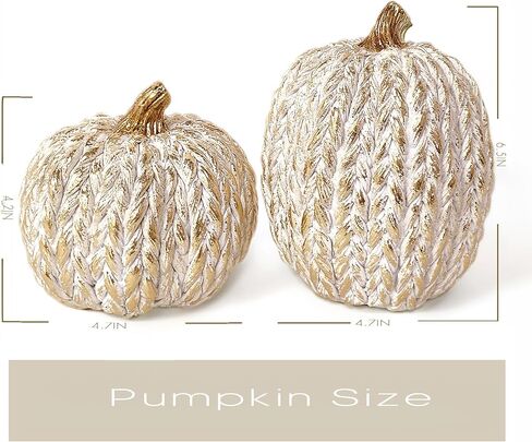 2 PCS Fall Pumpkin Decor, Gold Resin Pumpkin Figurines, Fall Decorations for Home, Rustic Farmhouse Neutral Artificial Pumpkin Statues for Thanksgiving, Table Centerpieces, Autumn, Harvest (Textured) in Saudi Arabia