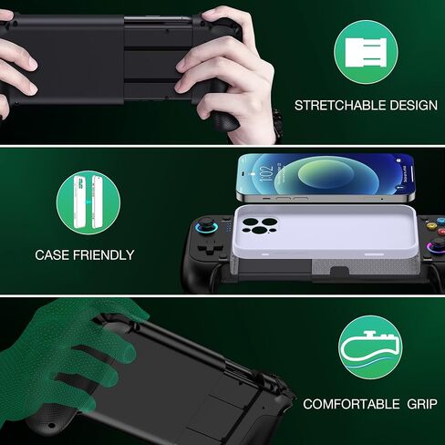 Wireless Phone Controller for iPhone/Android No Deadzone, Mobile Gaming Controller Support Xbox Game Pass, PlayStation, Steam Link, Call of Duty, Roblox, Minecraft, Cloud Gamepad for iOS with RGB in Kuwait