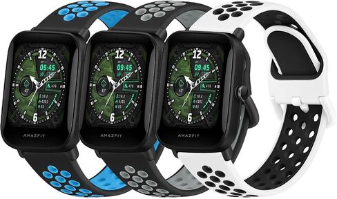 Amzpas أربطة سيليكون لـ Amazfit Bip 3 Pro/Bip 3/Bip U Pro/Bip U/GTR 42 مم، 3 عبوات 20 مم سوار معصم ناعم ثنائي اللون سريع الإصدار in Saudi Arabia