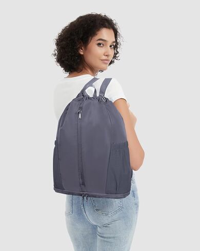 sportsnew Drawstring Backpack Sports Gym Bag with Shoes Compartment, String Backpack Cinch for Women Men, Water-Resistant Drawstring Bag for Workout Travel, Lightweight, Black, Patent Pending in Kuwait