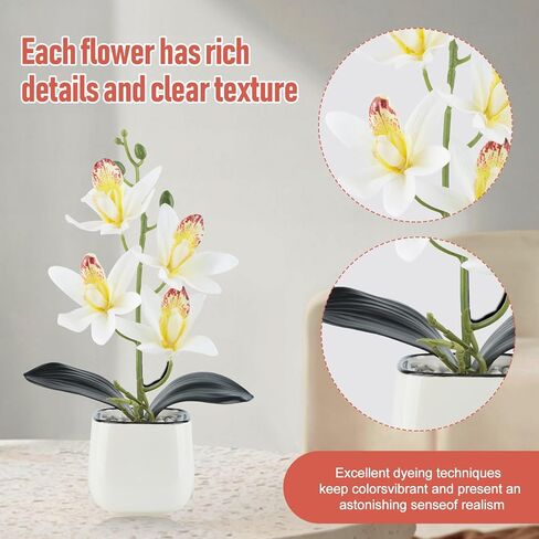 زهور الأوركيد الاصطناعية مع مزهرية سيراميك بيضاء - نباتات صناعية صغيرة مقاس 11.8 بوصة في الداخل، Orquideas Artificiales para Decoracion، أوركيد حريري لديكور المنزل والمكتب والحمام (وردي) in Kuwait