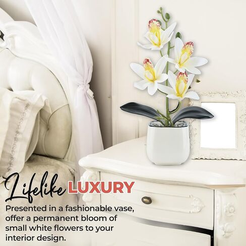 زهور الأوركيد الاصطناعية مع مزهرية سيراميك بيضاء - نباتات صناعية صغيرة مقاس 11.8 بوصة في الداخل، Orquideas Artificiales para Decoracion، أوركيد حريري لديكور المنزل والمكتب والحمام (وردي) in Kuwait