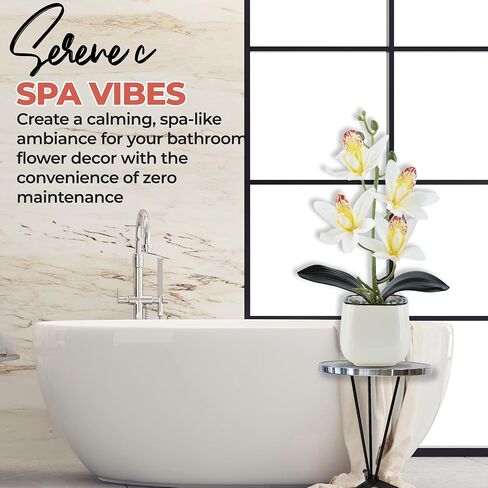 زهور الأوركيد الاصطناعية مع مزهرية سيراميك بيضاء - نباتات صناعية صغيرة مقاس 11.8 بوصة في الداخل، Orquideas Artificiales para Decoracion، أوركيد حريري لديكور المنزل والمكتب والحمام (وردي) in Kuwait