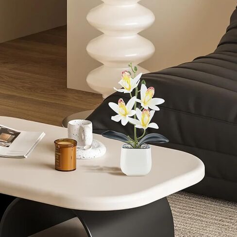 زهور الأوركيد الاصطناعية مع مزهرية سيراميك بيضاء - نباتات صناعية صغيرة مقاس 11.8 بوصة في الداخل، Orquideas Artificiales para Decoracion، أوركيد حريري لديكور المنزل والمكتب والحمام (وردي) in Kuwait