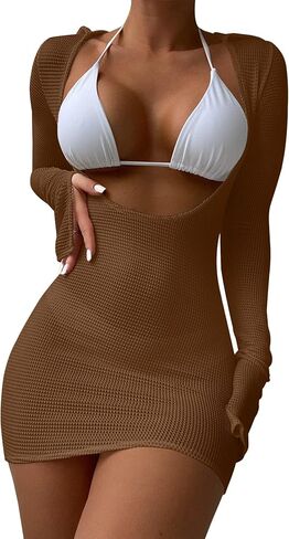Lilosy Sexy Long Sleeve Mesh Swimsuit 3 Pieces Cover Up Bikini Set in Saudi Arabia