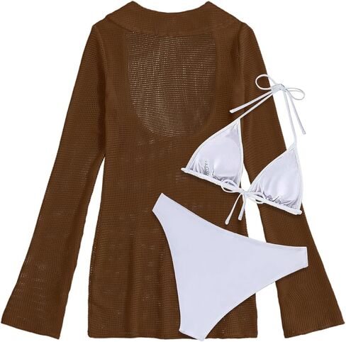 Lilosy Sexy Long Sleeve Mesh Swimsuit 3 Pieces Cover Up Bikini Set in Saudi Arabia