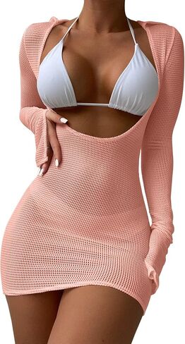 Lilosy Sexy Long Sleeve Mesh Swimsuit 3 Pieces Cover Up Bikini Set in Saudi Arabia