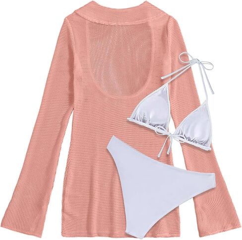 Lilosy Sexy Long Sleeve Mesh Swimsuit 3 Pieces Cover Up Bikini Set in Saudi Arabia