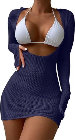 Lilosy Sexy Long Sleeve Mesh Swimsuit 3 Pieces Cover Up Bikini Set in Saudi Arabia
