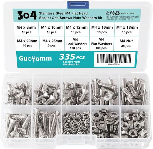 400 PCS M3 x 30mm 35mm 40mm 45mm 50mm, Flat Head Hex Socket Cap Screws Countersunk Bolts Washers Nuts Kit, Stainless Steel 304, Metric Allen Hex Drive, Fully Threaded in Kuwait