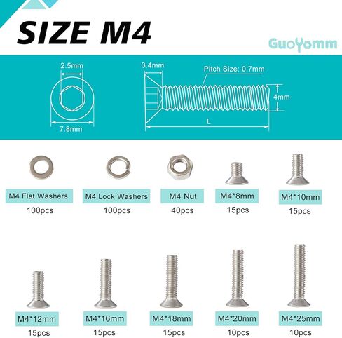 400 PCS M3 x 30mm 35mm 40mm 45mm 50mm, Flat Head Hex Socket Cap Screws Countersunk Bolts Washers Nuts Kit, Stainless Steel 304, Metric Allen Hex Drive, Fully Threaded in Kuwait