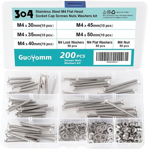 400 PCS M3 x 30mm 35mm 40mm 45mm 50mm, Flat Head Hex Socket Cap Screws Countersunk Bolts Washers Nuts Kit, Stainless Steel 304, Metric Allen Hex Drive, Fully Threaded in Kuwait