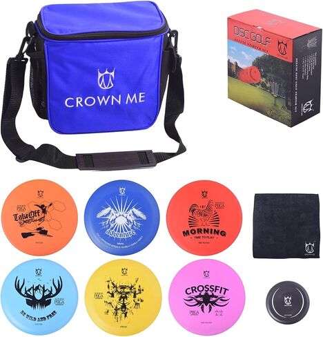 CROWN ME Disc Golf Starter Set,Disc Golf Set with 6 Discs, 1 Marker,1 Towel and Starter Disc Golf Bag Fairway Driver in Kuwait