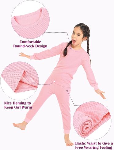 Resinta 3 Sets Girls Waffle Thermal Underwear Set Winter Waffle Cotton Thermal Top and Bottom Long Johns Warm Base Layer in Kuwait