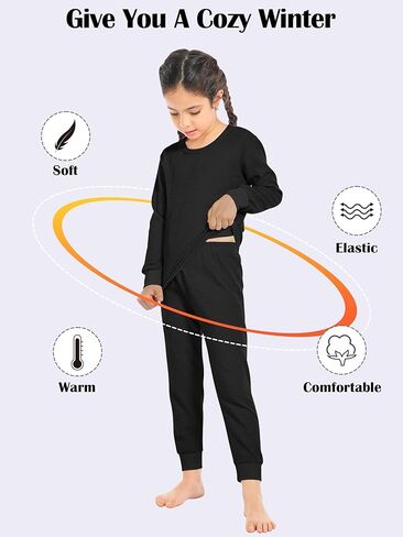 Resinta 3 Sets Girls Waffle Thermal Underwear Set Winter Waffle Cotton Thermal Top and Bottom Long Johns Warm Base Layer in Kuwait