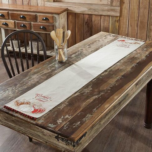 VHC Brands Harvest Blessings Natural Stencil Pumpkin Table Runner 12x36 Braided Cotton, Kitchen Dining Table Holiday Decoration, Decor for Fall and Thanksgiving in Kuwait