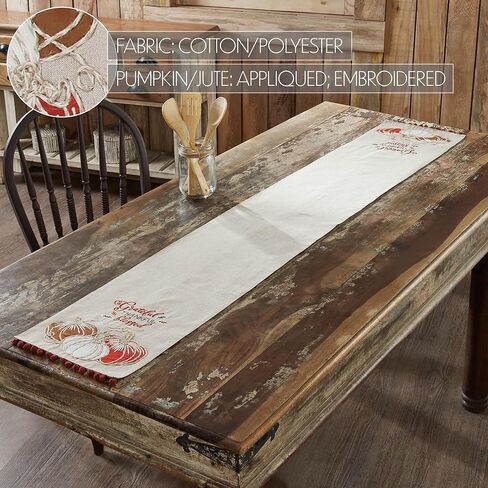 VHC Brands Harvest Blessings Natural Stencil Pumpkin Table Runner 12x36 Braided Cotton, Kitchen Dining Table Holiday Decoration, Decor for Fall and Thanksgiving in Kuwait
