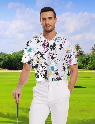 Golf Shirts for Men Printed Performance Moisture Wicking Short Sleeve Dry Fit Polo Shirts in Saudi Arabia