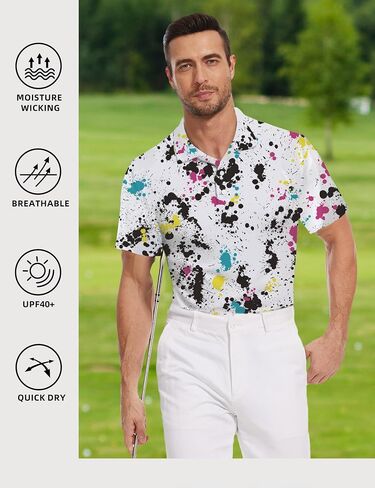 Golf Shirts for Men Printed Performance Moisture Wicking Short Sleeve Dry Fit Polo Shirts in Saudi Arabia