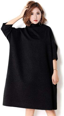 LAI MENG FIVE CATS Women's Casual 3/4 Sleeves Turtleneck Oversized Loose Sweatshirt Fashion Pullover Dress in Saudi Arabia