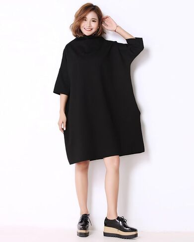 LAI MENG FIVE CATS Women's Casual 3/4 Sleeves Turtleneck Oversized Loose Sweatshirt Fashion Pullover Dress in Saudi Arabia