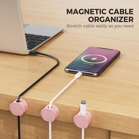Magnetic Cord Organizer, Cable Clips[Cable Smooth Adjustable] Cord Holder for Nightstand, Cable Organizer, Cord Organizer for Desk,Home,Office, Car to Organize Phone USB Charger Cable (Pink) in Saudi Arabia
