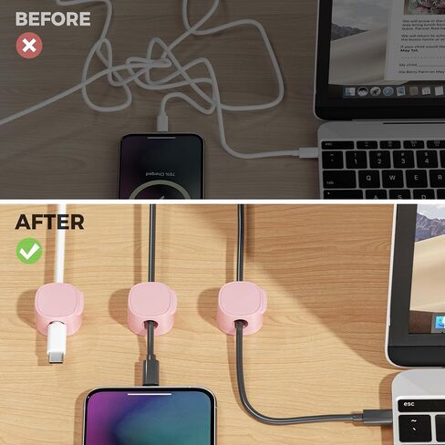 Magnetic Cord Organizer, Cable Clips[Cable Smooth Adjustable] Cord Holder for Nightstand, Cable Organizer, Cord Organizer for Desk,Home,Office, Car to Organize Phone USB Charger Cable (Pink) in Saudi Arabia