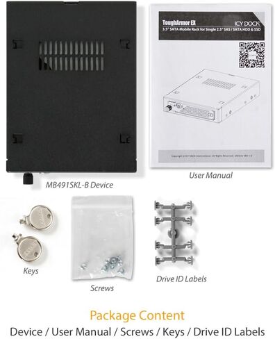 ICY DOCK حامل متين معدني بالكامل مقاس 2 × 2.5 بوصة SATA/SAS HDD وSSD لخليج محرك الأقراص الخارجي مقاس 3.5 بوصة مع قفل مفتاح وتصميم برغي الإبهام | تاف ارمور MB492SKL-B in Kuwait