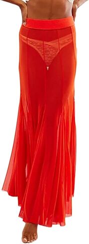 المرأة بقماش شفاف طويل تنانير طويلة عالية الخصر الصيف ملابس السباحة التستر انظر من خلال الشاطئ Flowy تنورة طويلة تول in Kuwait