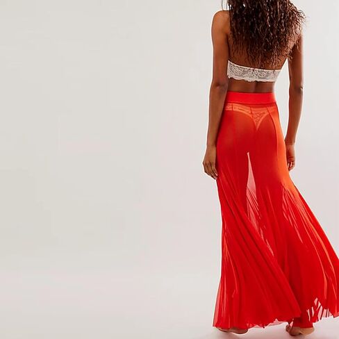 المرأة بقماش شفاف طويل تنانير طويلة عالية الخصر الصيف ملابس السباحة التستر انظر من خلال الشاطئ Flowy تنورة طويلة تول in Kuwait