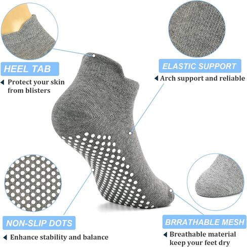 Yoga Socks with Grips for Women Non Slip Pilates Socks Anti Skid Grippy Ankle Athletic Socks 3 Pairs in Kuwait