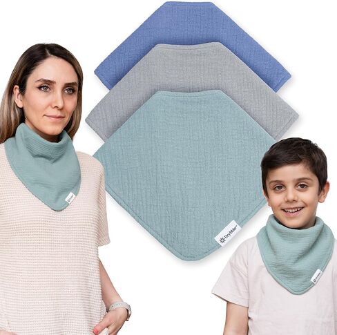 Bandana Bibs 3 Waterproof Lining Organic Cotton Drool Bibs – Absorbent Bibs for Adults and Children, Adjustable Snaps in Saudi Arabia
