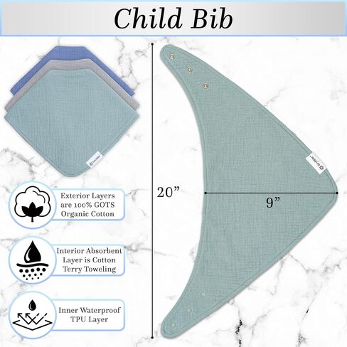 Bandana Bibs 3 Waterproof Lining Organic Cotton Drool Bibs – Absorbent Bibs for Adults and Children, Adjustable Snaps in Saudi Arabia