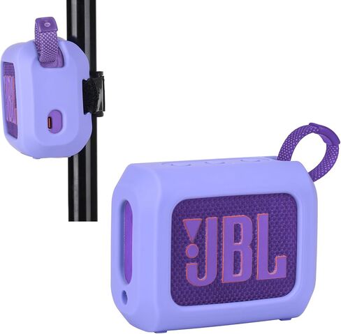 حافظة سيليكون محمولة MGZNMTY لمكبر صوت بلوتوث JBL Go 4 Ultra مع حزام قابل للإزالة لعربة الجولف والدراجة (أسود) in Kuwait