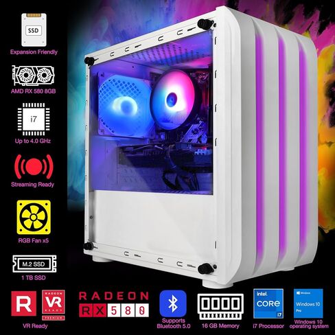 Gaming Desktop PC Computer, Intel Core i7 3.6 GHz up to 4.0 GHz,AMD Radeon RX 580 8G GDDR5,16GB RAM,1TB NVME SSD, Windows 11 Pro, WiFi, Bluetooth 5.0, VR Ready,RGB Fans x4 in Saudi Arabia
