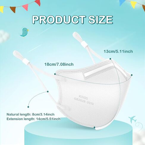 Kids Adjustable KN95 Masks, 5-Layer Disposable Respirator Masks with Adjustable Ear Loops, Individually Wrapped in Saudi Arabia