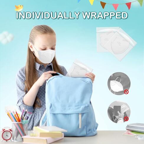 Kids Adjustable KN95 Masks, 5-Layer Disposable Respirator Masks with Adjustable Ear Loops, Individually Wrapped in Saudi Arabia