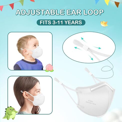 Kids Adjustable KN95 Masks, 5-Layer Disposable Respirator Masks with Adjustable Ear Loops, Individually Wrapped in Saudi Arabia