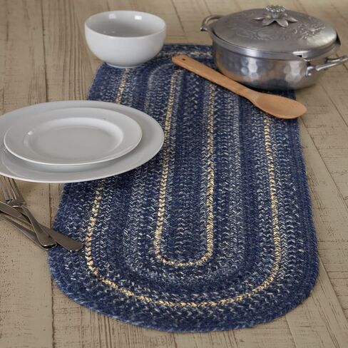 VHC Brands Great Falls, Braided Jute Table Runner, Oval, Blue, 8x25 in Saudi Arabia